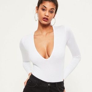 missguided | white long sleeve v-neck bodysuit